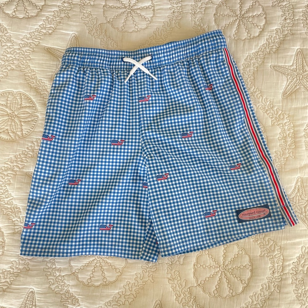 Vineyard Vines Boys Chappy Printed Swim Trunks Patriotic American Flag